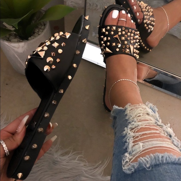 Best Seller Gioni spiked studded black sandals - Picture 2 of 8